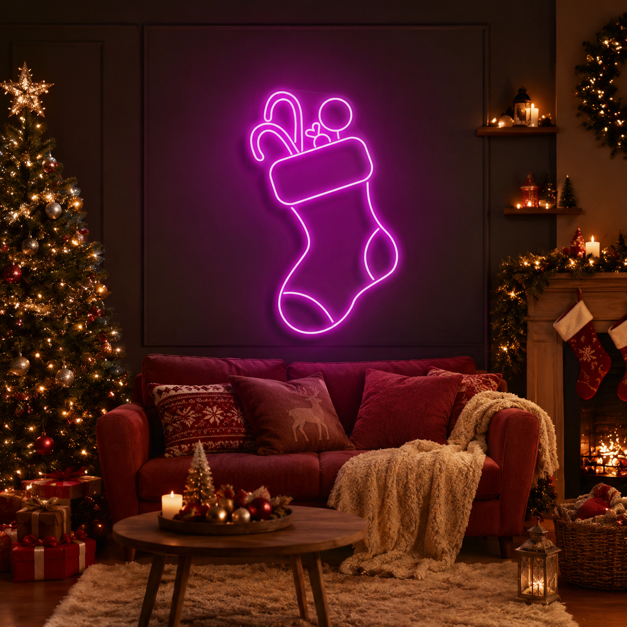 Candy With Christmas Sock Neon Sign