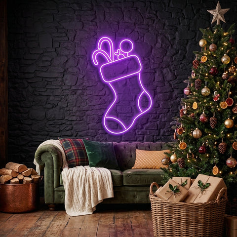 Candy With Christmas Sock Neon Sign