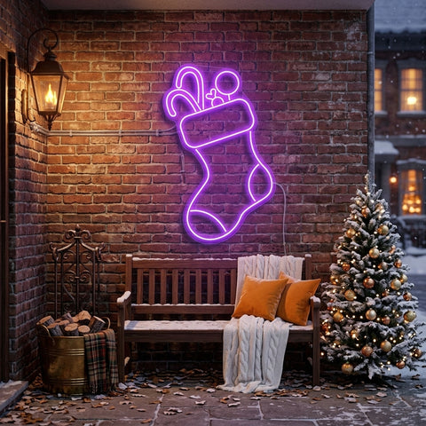 Candy With Christmas Sock Neon Sign