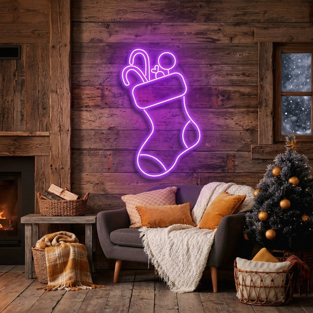 Candy With Christmas Sock Neon Sign