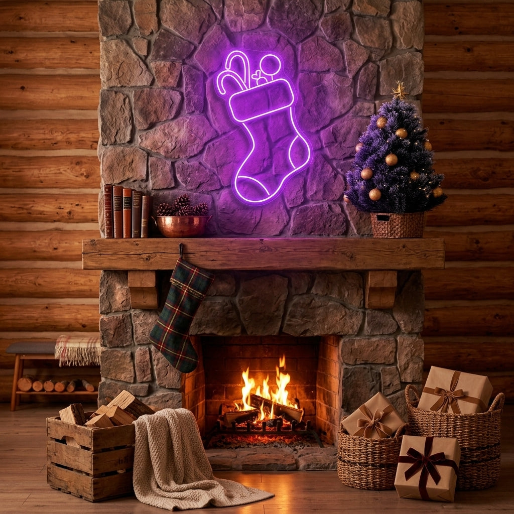 Candy With Christmas Sock Neon Sign