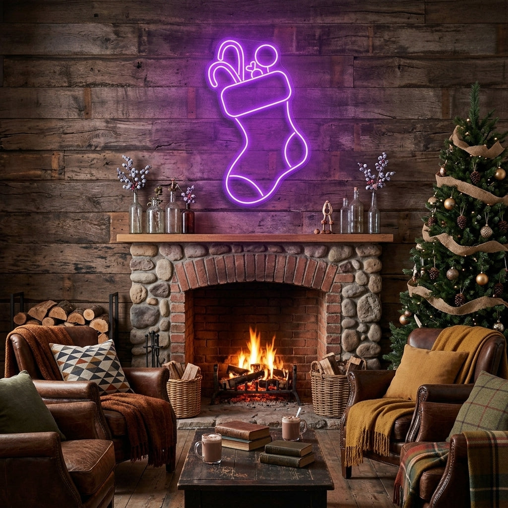 Candy With Christmas Sock Neon Sign