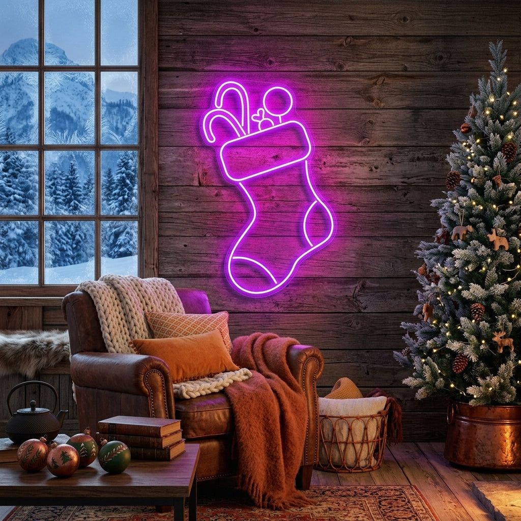 Candy With Christmas Sock Neon Sign