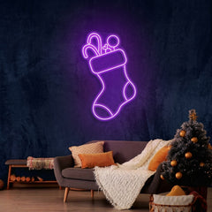 Candy With Christmas Sock Neon Sign