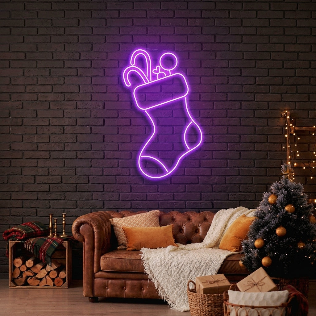 Candy With Christmas Sock Neon Sign