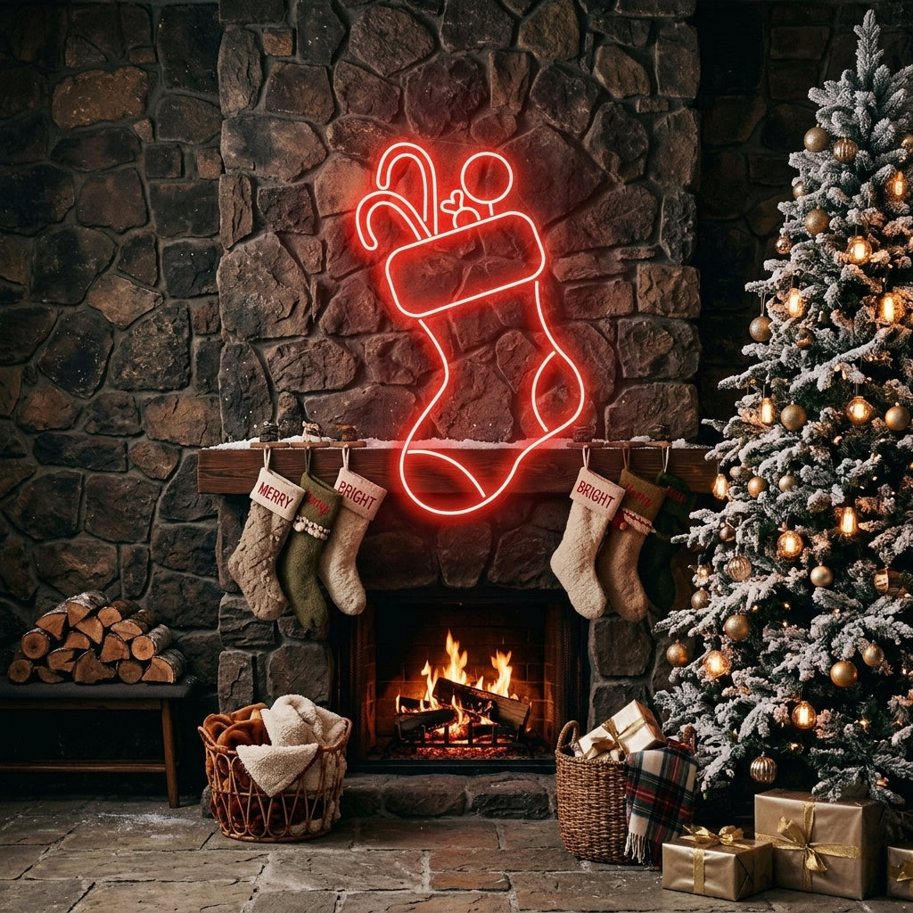 Candy With Christmas Sock Neon Sign