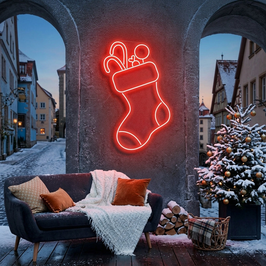 Candy With Christmas Sock Neon Sign