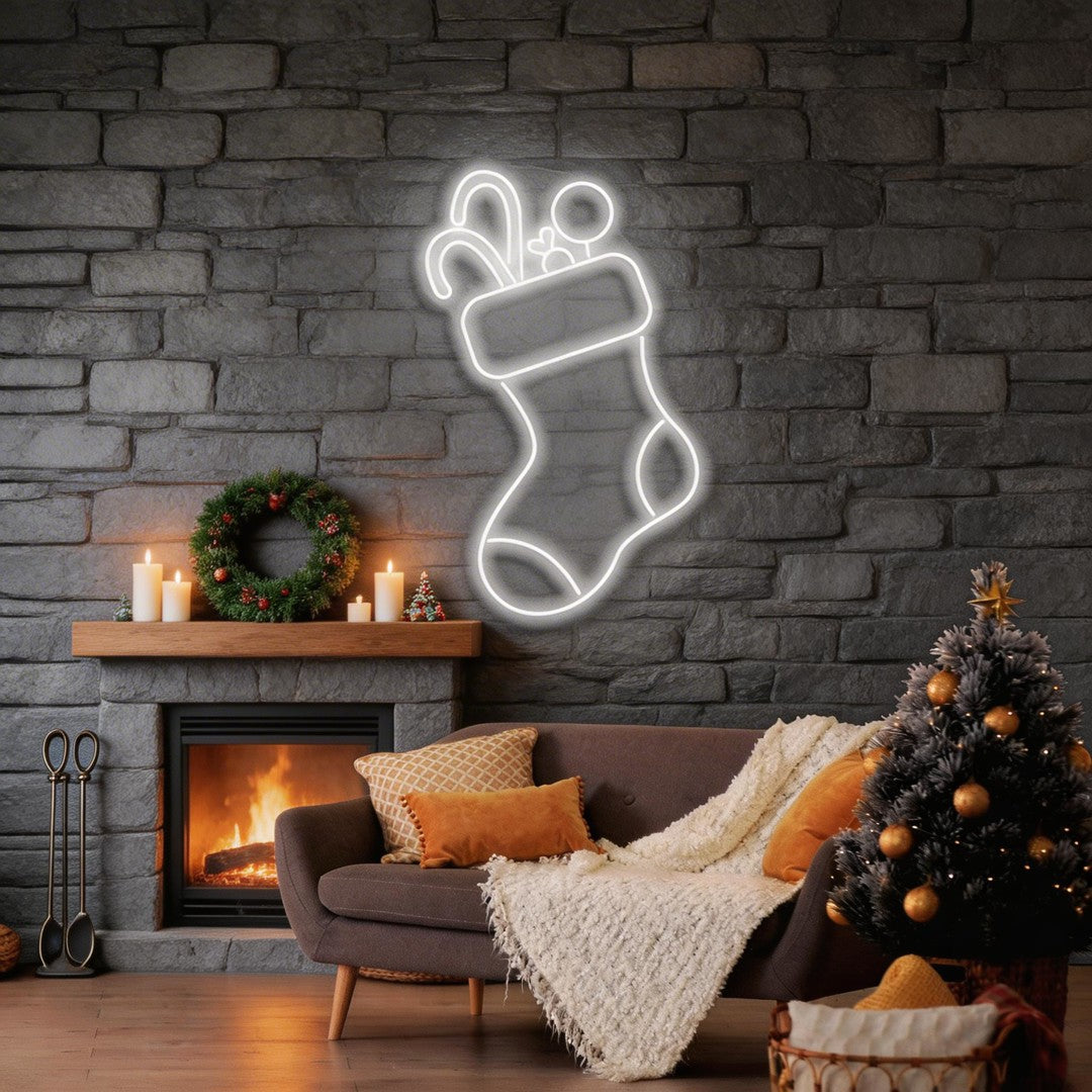 Candy With Christmas Sock Neon Sign