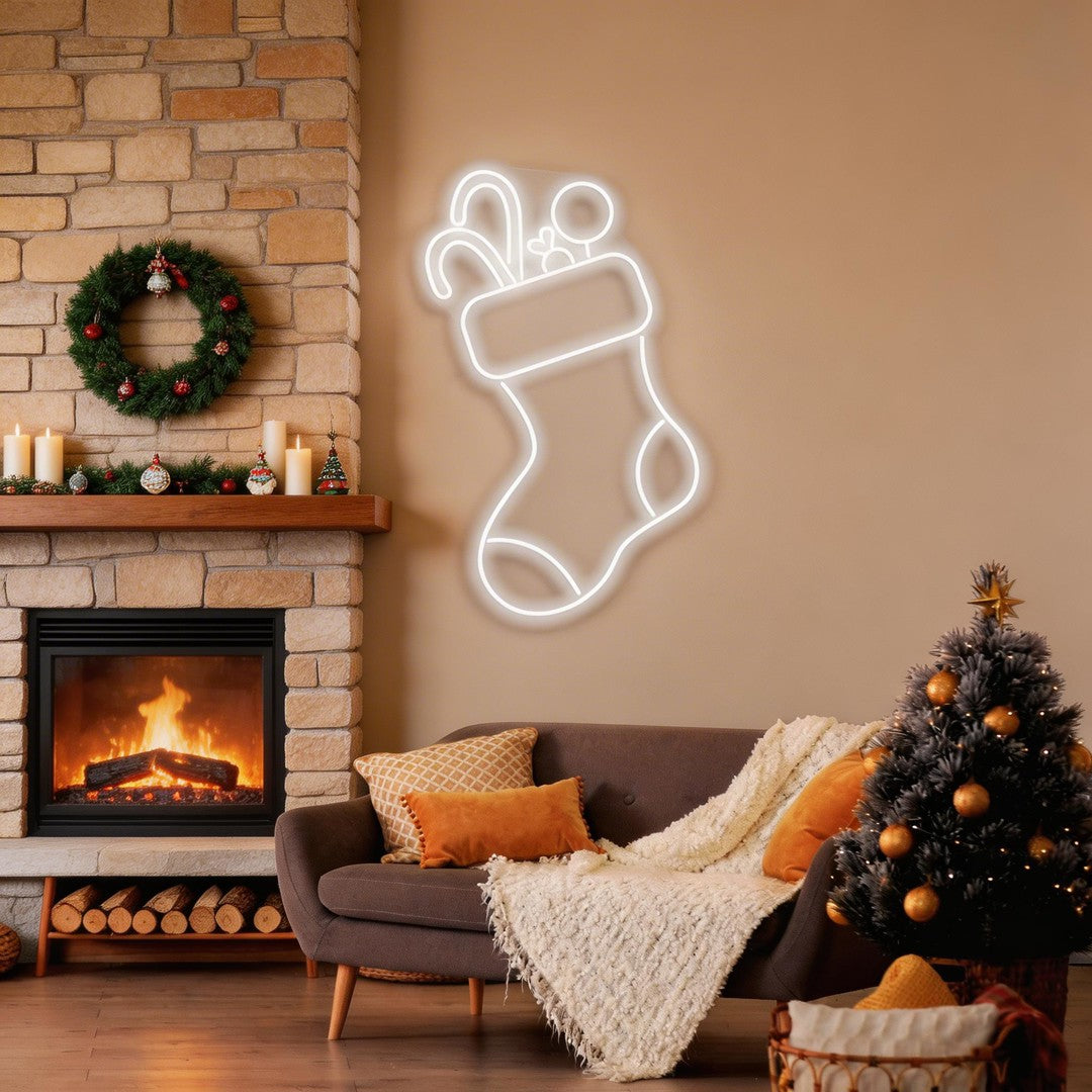 Candy With Christmas Sock Neon Sign