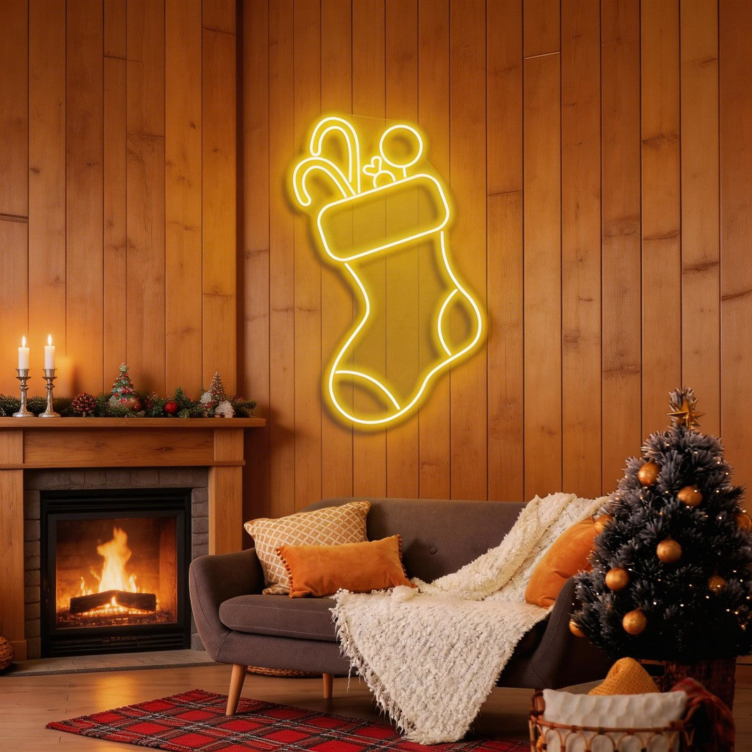 Candy With Christmas Sock Neon Sign