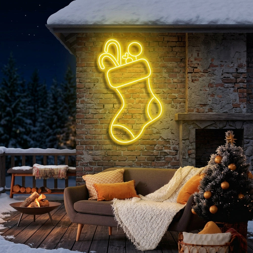 Candy With Christmas Sock Neon Sign
