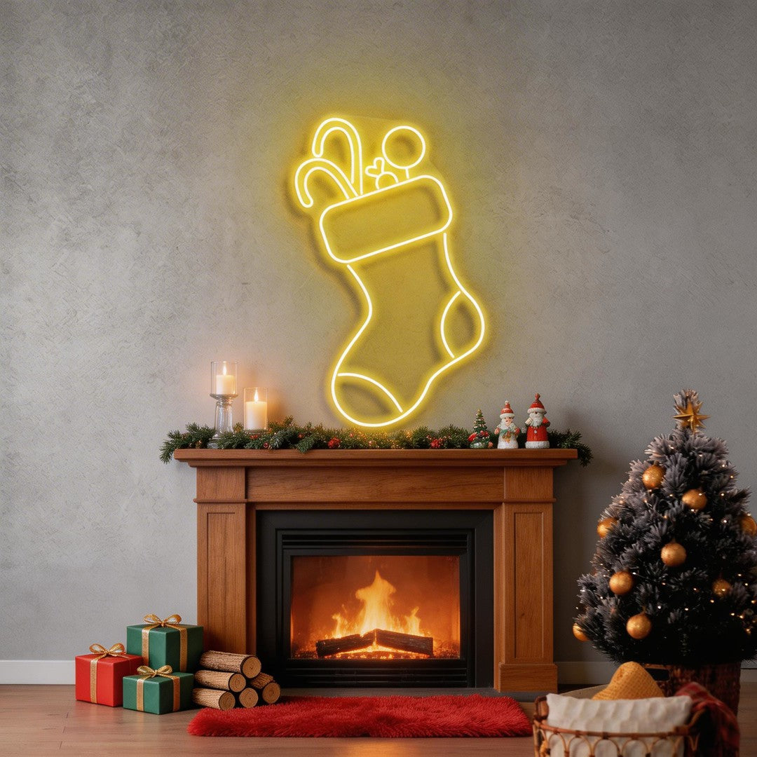 Candy With Christmas Sock Neon Sign