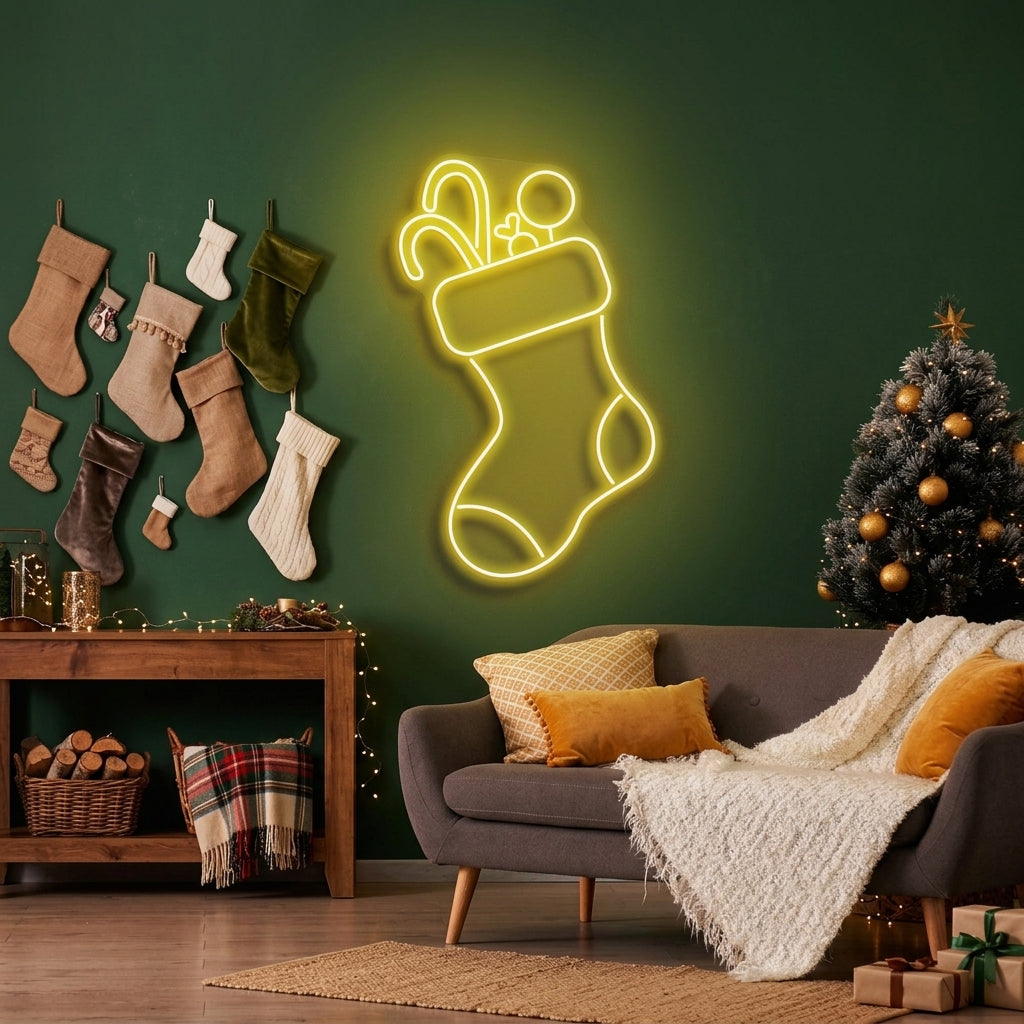 Candy With Christmas Sock Neon Sign