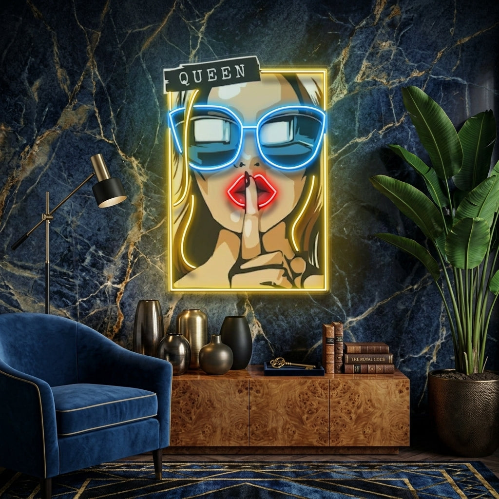 Cartoon Girl in Sunglasses LED Neon Sign Light Pop Art