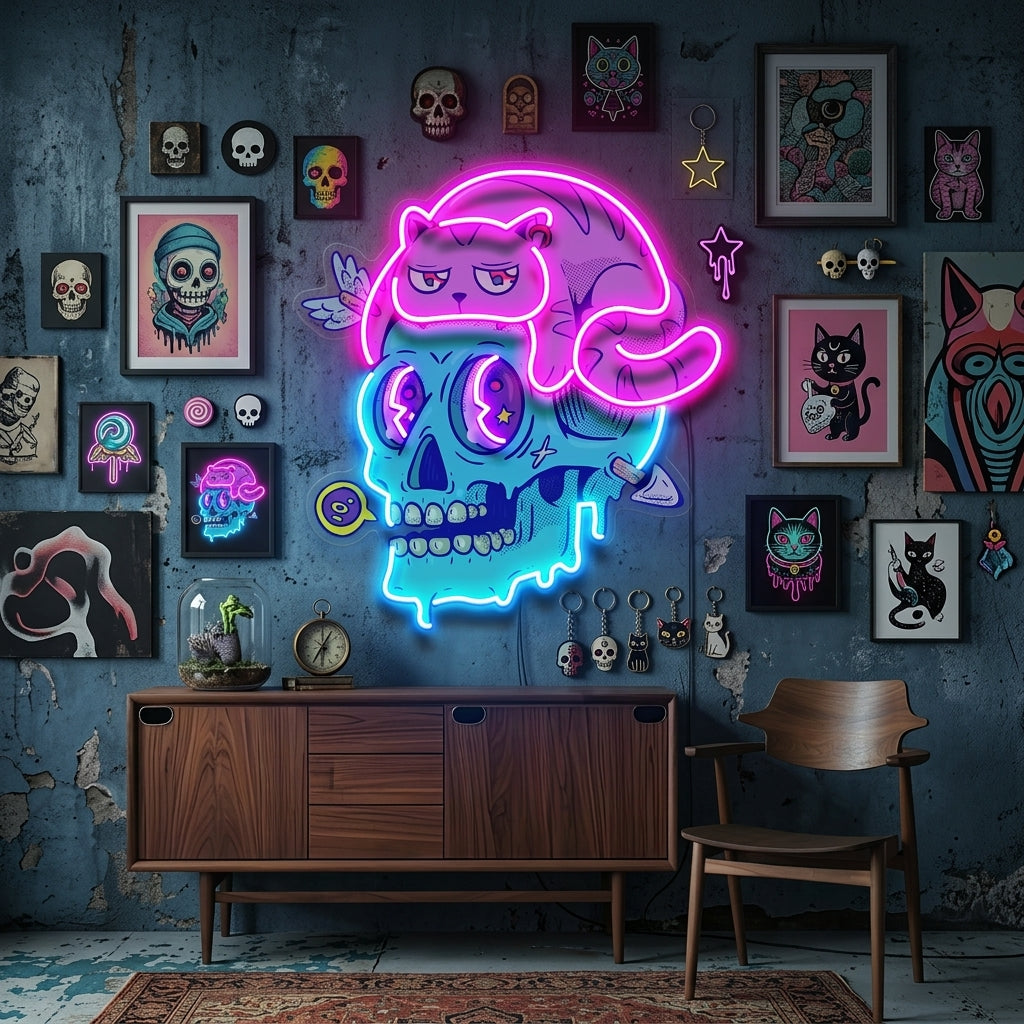 Cat And Skull LED Neon Sign Light Pop Art