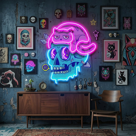Cat And Skull LED Neon Sign Light Pop Art
