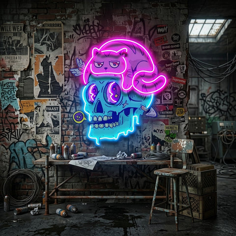 Cat And Skull LED Neon Sign Light Pop Art