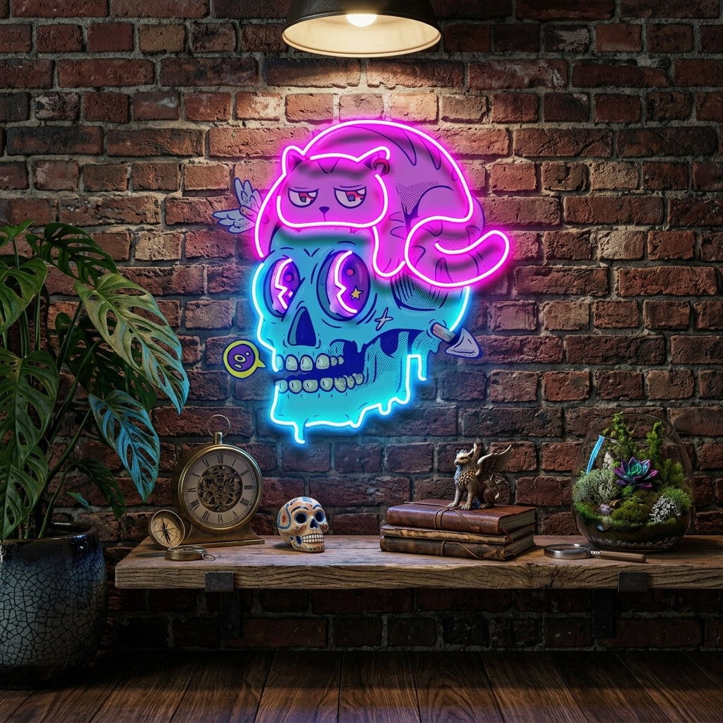 Cat And Skull LED Neon Sign Light Pop Art