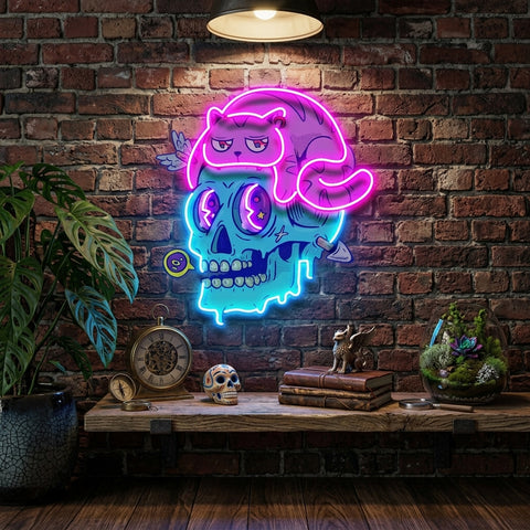 Cat And Skull LED Neon Sign Light Pop Art
