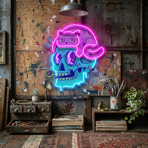 Cat And Skull LED Neon Sign Light Pop Art