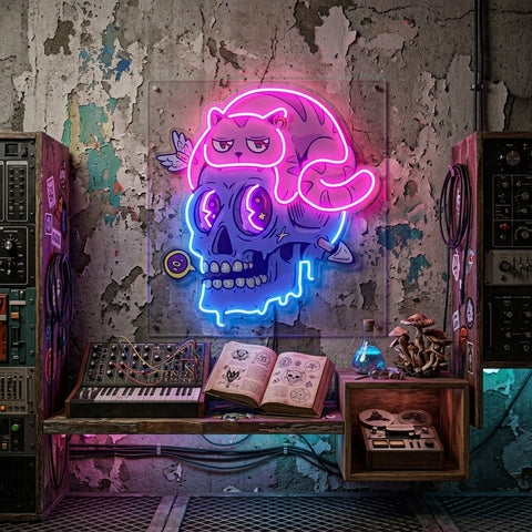 Cat And Skull LED Neon Sign Light Pop Art