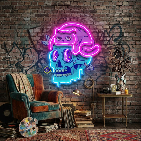 Cat And Skull LED Neon Sign Light Pop Art