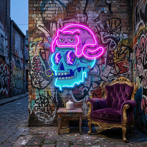 Cat And Skull LED Neon Sign Light Pop Art