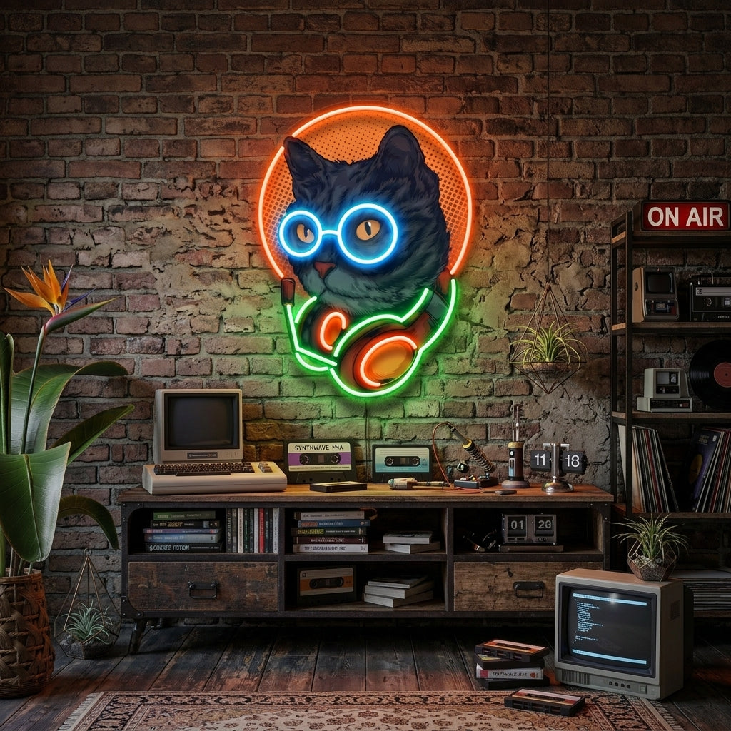 Cat Headphone LED Neon Sign Light Pop Art