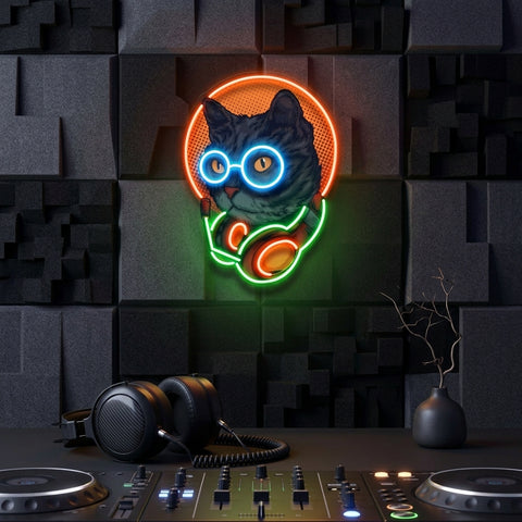 Cat Headphone LED Neon Sign Light Pop Art