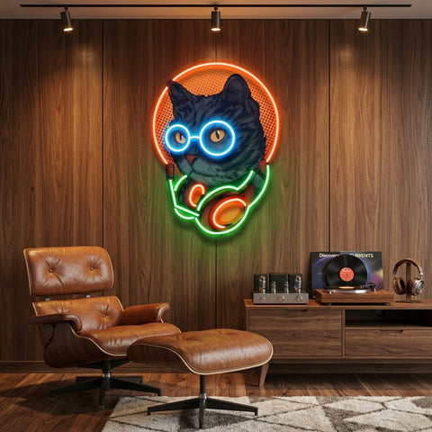 Cat Headphone LED Neon Sign Light Pop Art