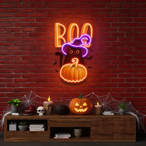 Cat Pumpkin Halloween Artwork Led Neon Sign Light