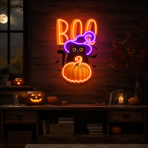 Cat Pumpkin Halloween Artwork Led Neon Sign Light