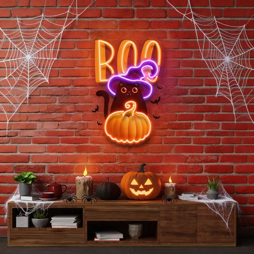 Cat Pumpkin Halloween Artwork Led Neon Sign Light