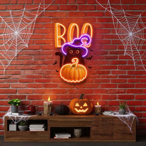 Cat Pumpkin Halloween Artwork Led Neon Sign Light