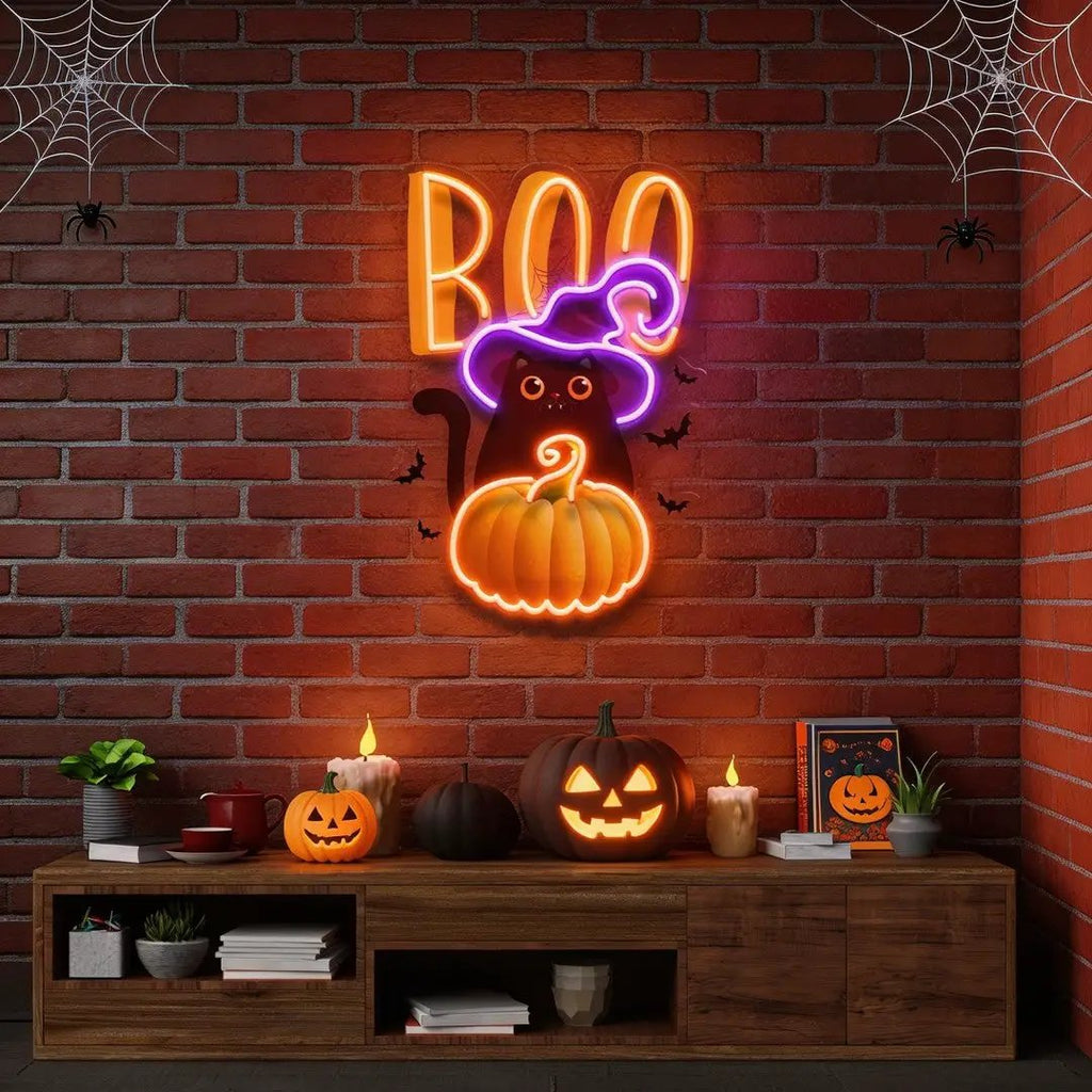 Cat Pumpkin Halloween Artwork Led Neon Sign Light