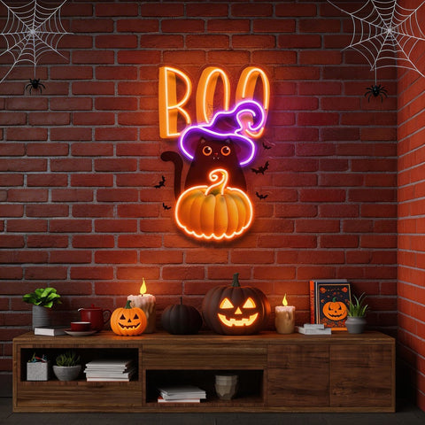 Cat Pumpkin Halloween Artwork Led Neon Sign Light