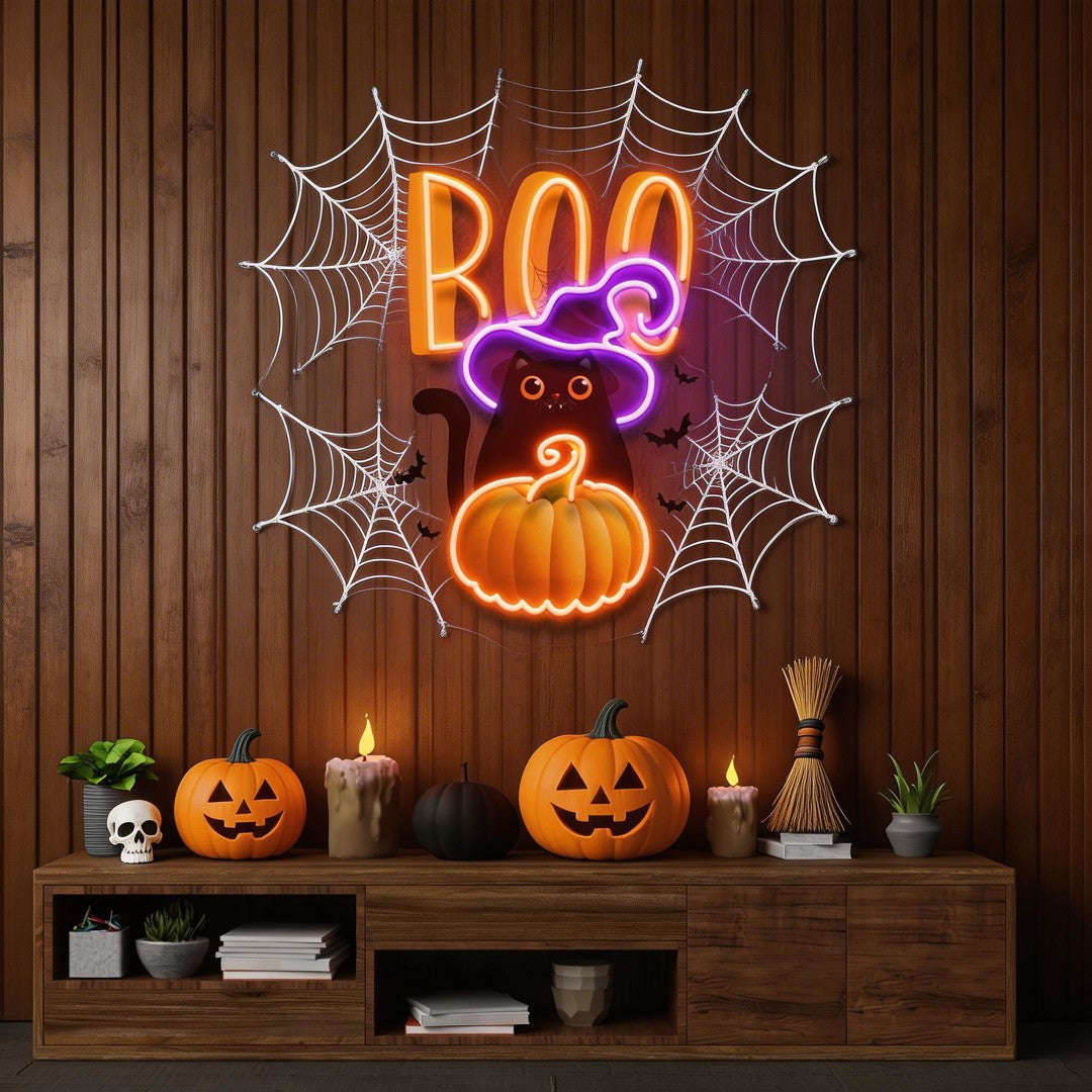 Cat Pumpkin Halloween Artwork Led Neon Sign Light