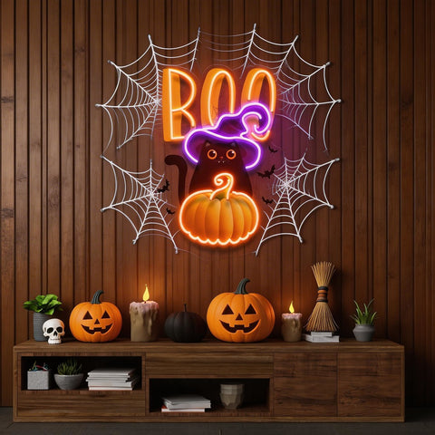 Cat Pumpkin Halloween Artwork Led Neon Sign Light