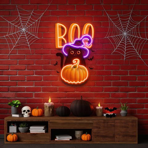 Cat Pumpkin Halloween Artwork Led Neon Sign Light