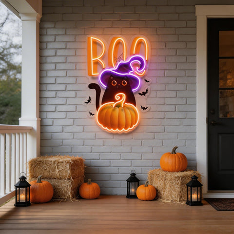 Cat Pumpkin Halloween Artwork Led Neon Sign Light