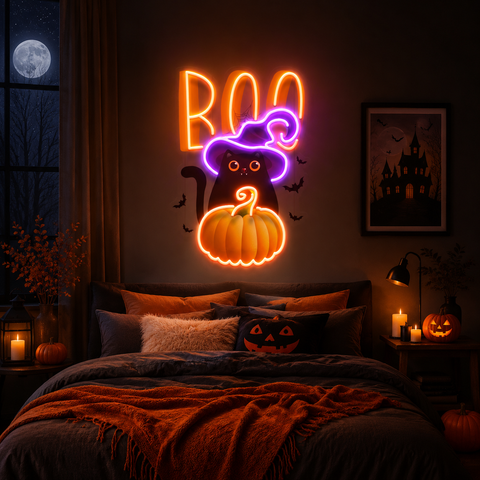 Cat Pumpkin Halloween Artwork Led Neon Sign Light