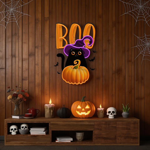 Cat Pumpkin Halloween Artwork Led Neon Sign Light