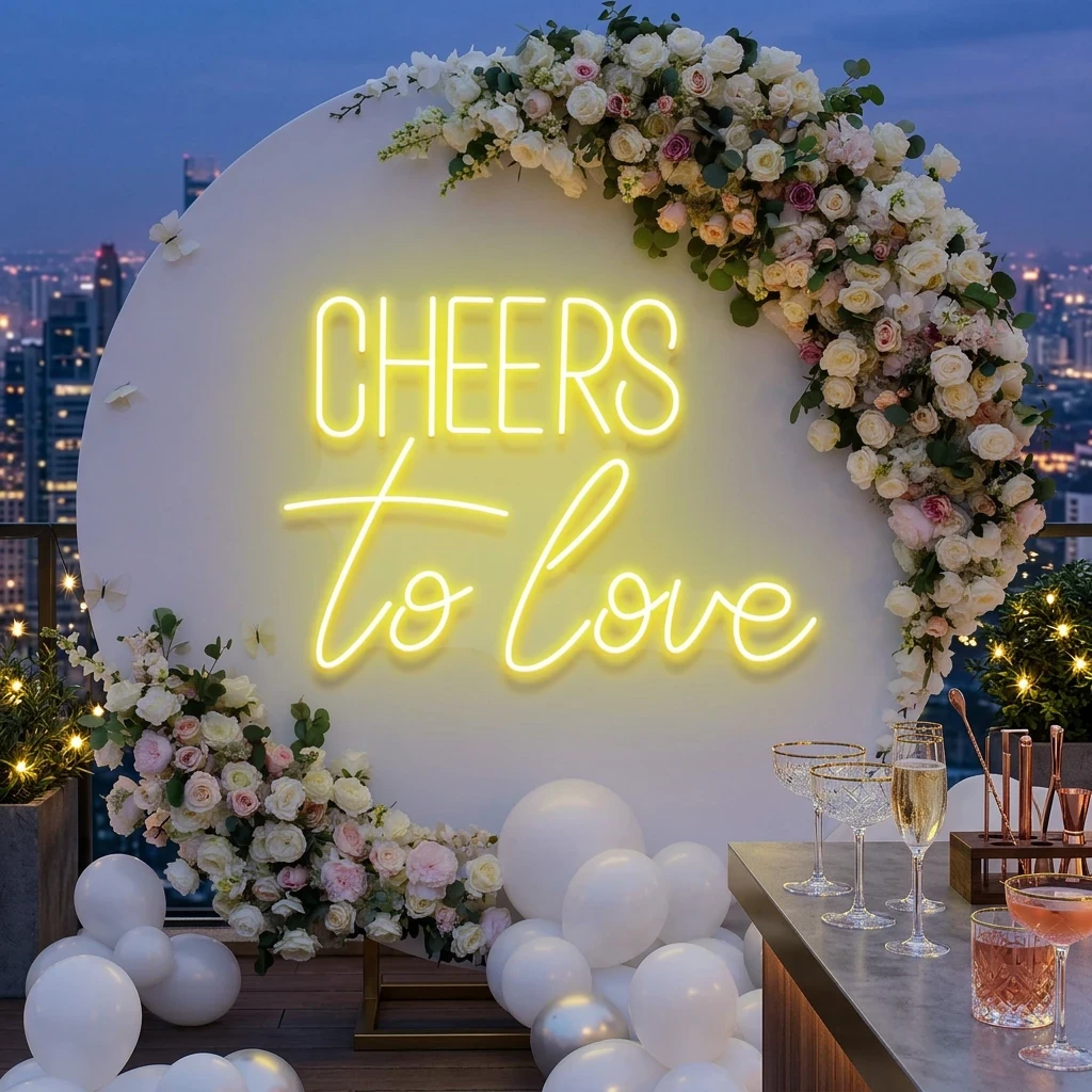 Cheers To Love Led Neon Sign Light, Wedding Neon Sign For Reception