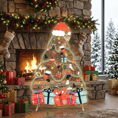Santa Hat Christmas Tree LED Neon Sign with Festive Ornaments and Gifts