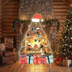 Santa Hat Christmas Tree LED Neon Sign with Festive Ornaments and Gifts