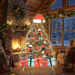 Santa Hat Christmas Tree LED Neon Sign with Festive Ornaments and Gifts