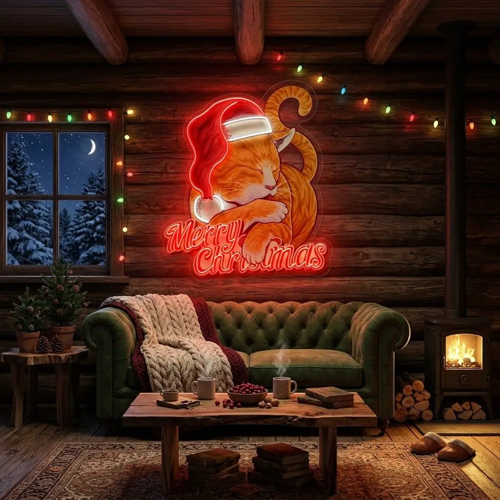 Christmas Cat LED Neon Sign Light Pop Art