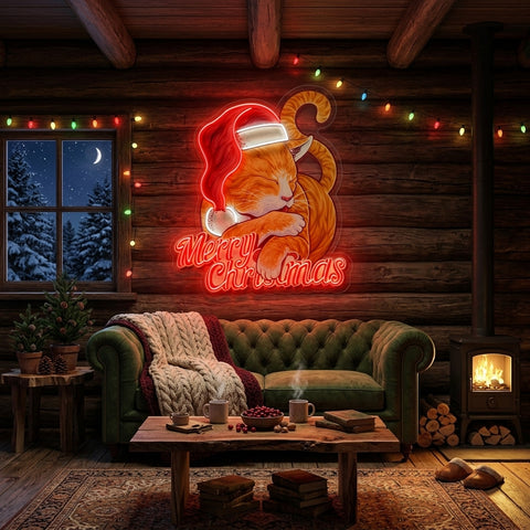Christmas Cat LED Neon Sign Light Pop Art
