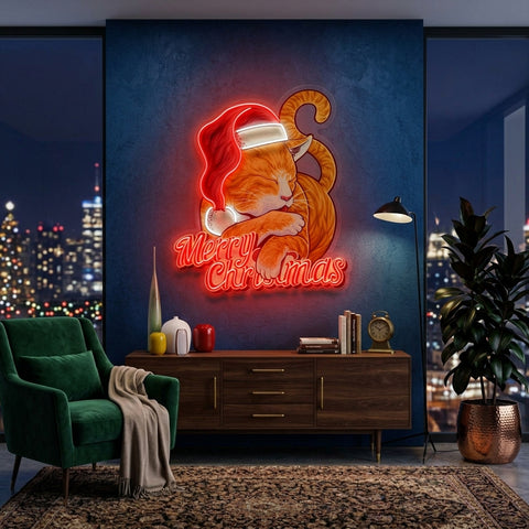 Christmas Cat LED Neon Sign Light Pop Art