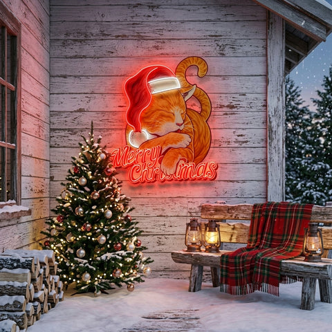 Christmas Cat LED Neon Sign Light Pop Art